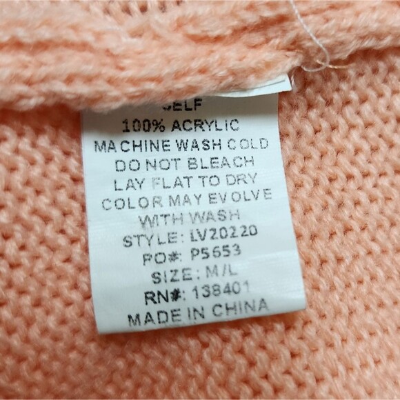 L Love Sweater Womens M L Peach Knit V Neck Distressed Ripped Long Sleeve Grunge - Picture 8 of 8